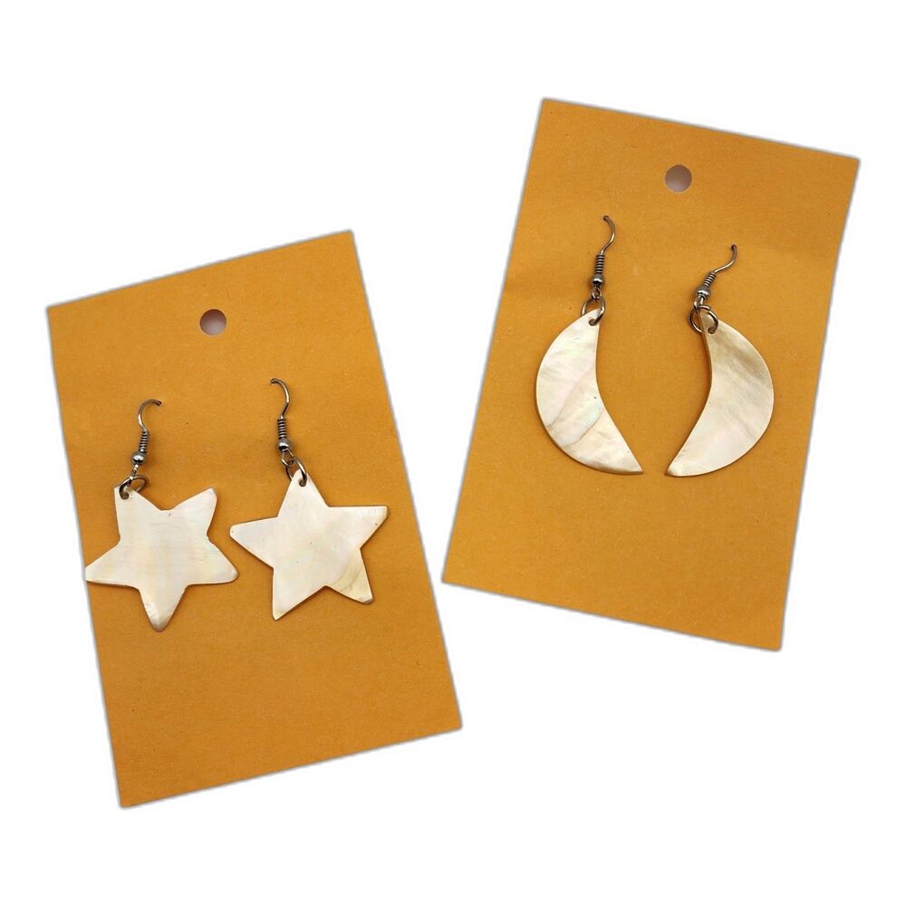 Moon & Stars Natural Seashell Dangle Earrings (2 pairs)